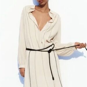 Zara Cream Midi Dress blouse and skirt with Black detail size Small